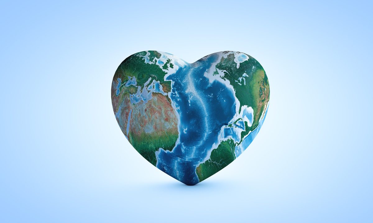 Planet Earth stylized like a heart 3d illustration